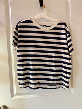 Old Navy Navy and White Striped Short Sleeve Tee